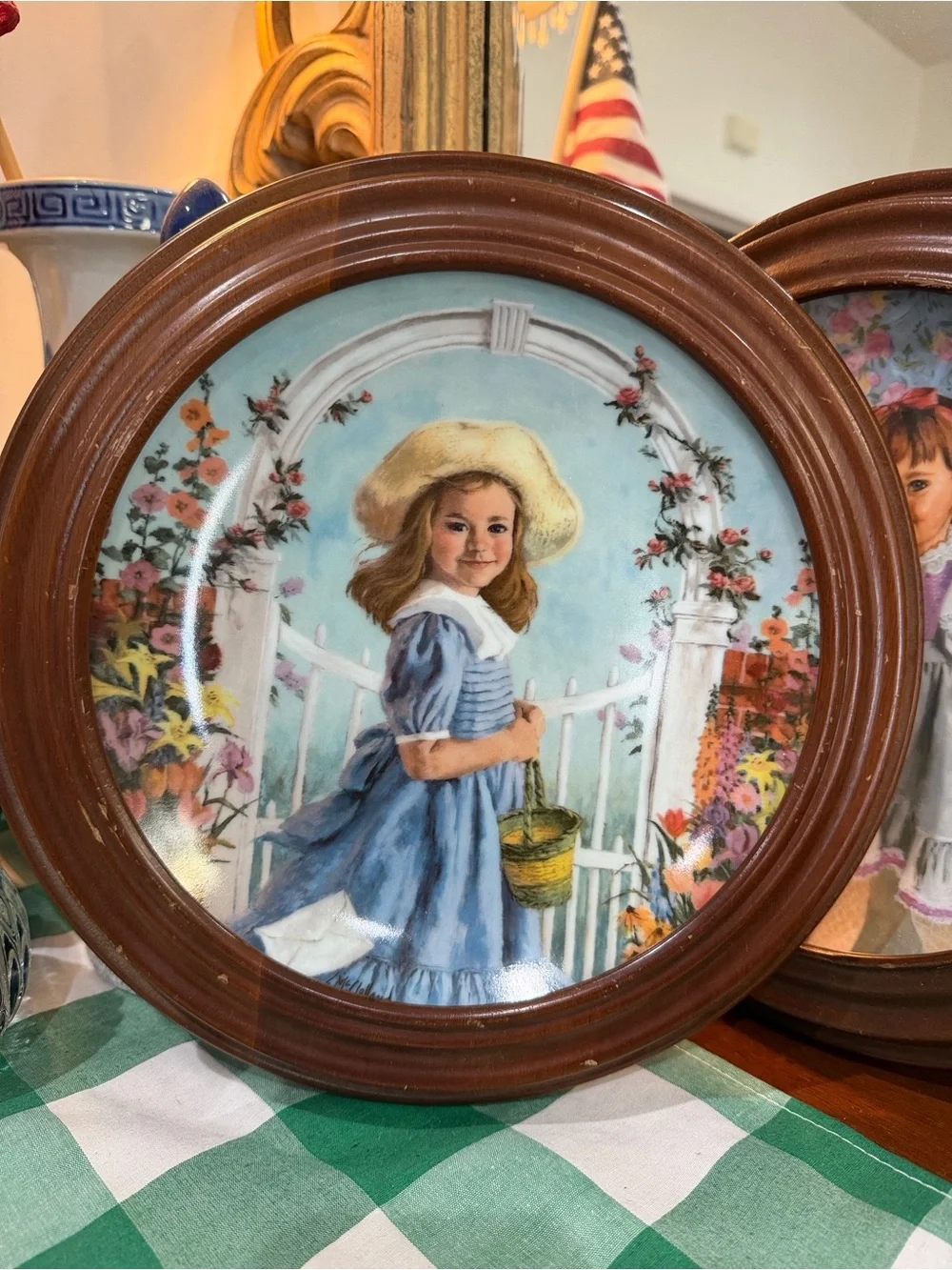Set of 6 Framed Vintage Style Girls Wall Plaques in Brown